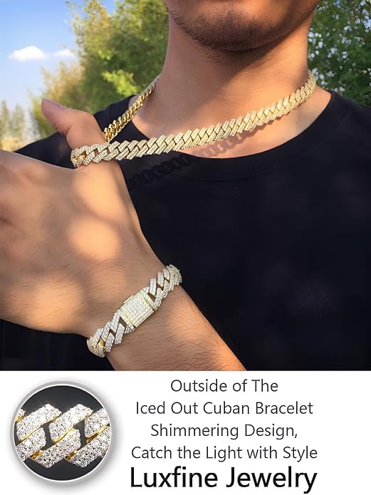 Pulsera Cuban Link 12mm Chapada en Oro 14K miniatura 3