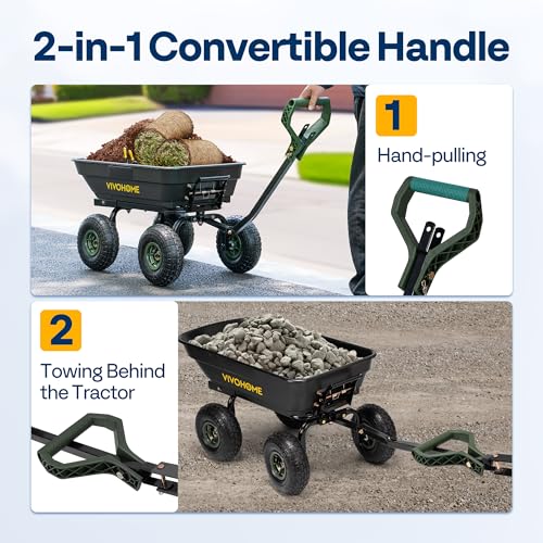 Image of VIVOHOME 660lbs Wheelbarrow Dump Garden Cart with 2-in-1 Convertible Handle