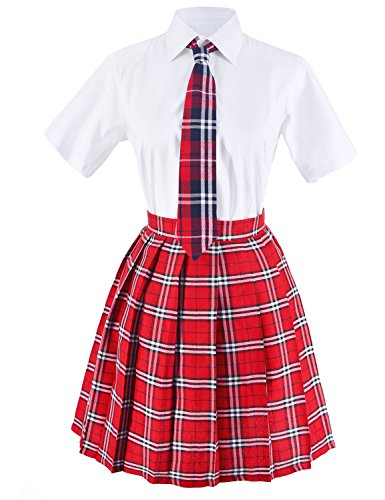 Elibelle Japanese Tartan Pleated School Uniform Cosplay Costumes With Socks Eyeglass Frame Set thumb #1