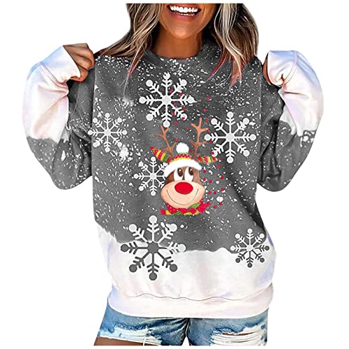 Feo Jersey de Navidad para mujer, elegante invierno, cuello redondo, manga larga, sudadera larga para mujer, invierno, Navidad, suéter de Navidad, divertido suéter de Navidad, tops para niñas