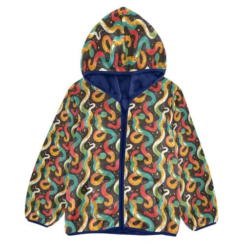 Colorful Snake Cute Pattern Toddler Fleece Jacket Girl Boys Hooded Fleece Jacket Coat Warm Outwear Zip-up 3-10T