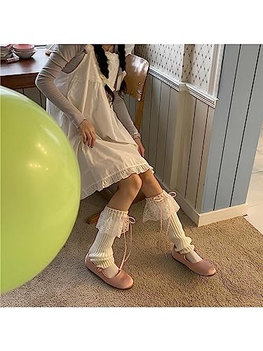 Oyoangle Women'S 1 Pair Lace Trim Bow Rib Knit Leg Warmers Y2K Kawaii Long Socks For 80S Party Dance White One Size thumb #4
