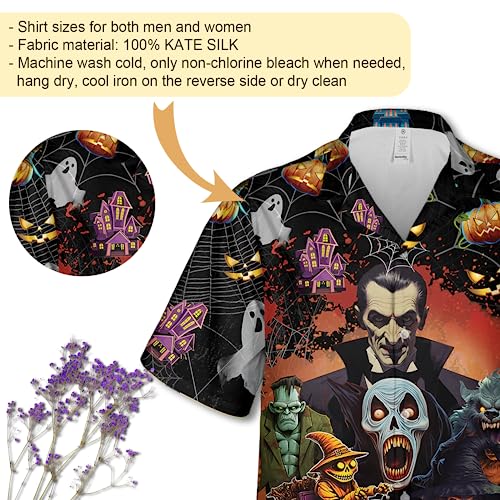 Halloween Characters Hawaiian Shirts for Men - Horror Night Button Down Mens Hawaiian Shirts Short Sleeve Series 964