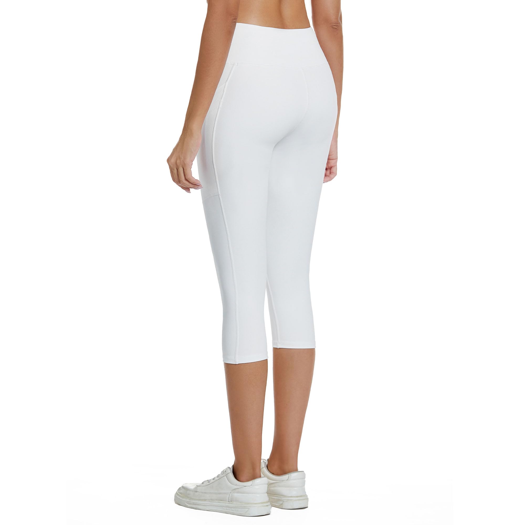adorence Legging 3/4 de Sport Femme avec 5 Poches, Pantalon de Sport 3/4 Opaque, Pantacourt de Yoga Femme Taille Haute