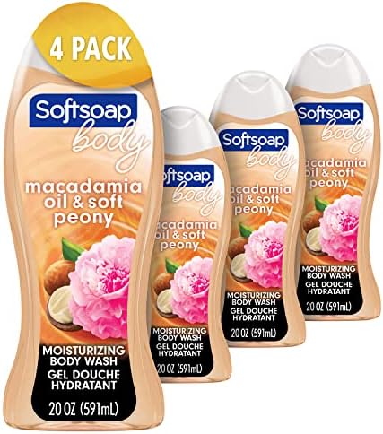 Softsoap Body Wash, Macadamia Oil & Soft Peony Scent Body Wash, 20 Ounce, 4 Pack