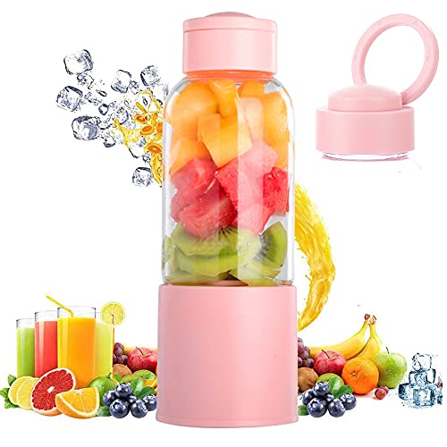Blender Portable, Juicer Cup avec 450ml 6 Lames sans BPA pour Sport et Voyage, Mixeur Blender Mini pour Smoothie et Milk-shake, Noël Cadeau Femme Homme (Rose) Cover