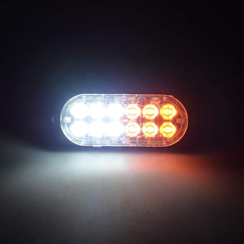 AstraDepot 4X Amber-White Ultra Slim 12-LED 36W Surface Mount Strobe Light + 4pcs (2 Amber + 2 White) 4-LED Grille Deck Dash Flashing Lamp Car Truck 12V-24V