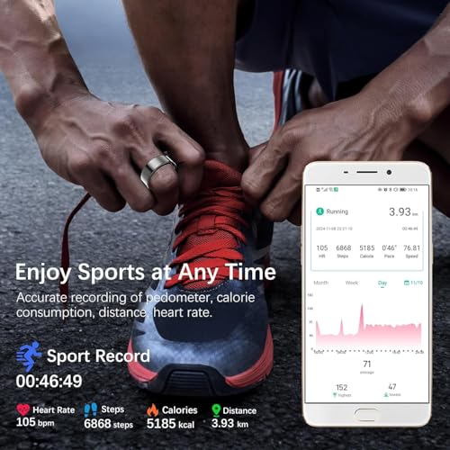 Image of Health Tracker Ring, Smart Health Ring for Women Men with Heart Rate, Blood Oxygen,Sleep Monitor, Steps,Calories, No SubscriptionFee,lP68 Waterproof Smart Ring for iPhone &Android (Black. 6#)