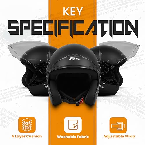 Image of Cortex Run Half Face Helmet Matt Finish with Scratch Resistant Curved Polycarbonate Visor, Hard ABS Shell Helmet for Men and Women | Clear Visor, Lightweight