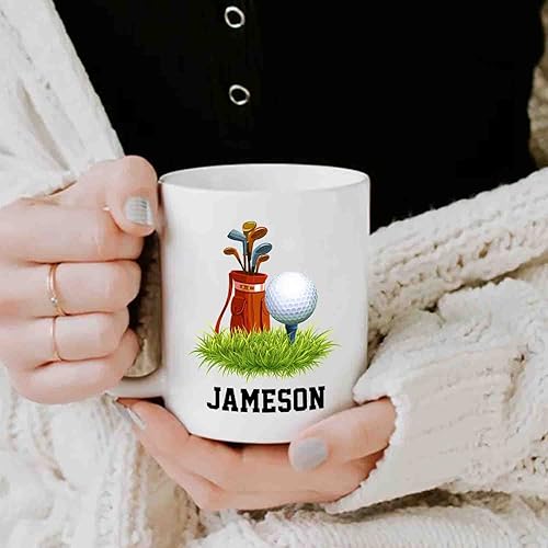 Miniatura 5 de Taza de café blanca con nombre personalizado de 11 y 15 onzas, taza de café de viaje para jugadores de golf, fanáticos del golf, entrenadores de