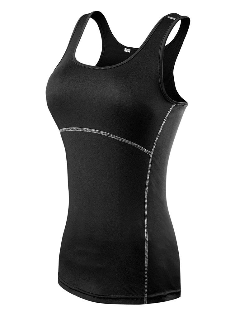 Women Dry Fit Compression Tank Top Activewear Sleeveless T-Shirt Sports Workout Athletic Fitness Running Black S