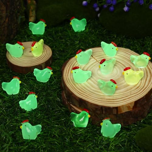 Image of JUNEBRUSHS 50 Pcs Mini Chickens Tiny Resin Chicken Luminous Hen Figurines Glow in The Dark Chicken Ornament for Crafts Home Garden Table Decor
