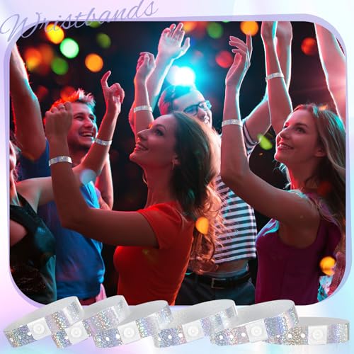Image of Henoyso 300 Pcs Silver Plastic Wristbands for Events Vinyl Waterproof Pool Wristbands Neon Color Plastic Bracelet for Party Events Arm Band Identification for Concerts Carnivals