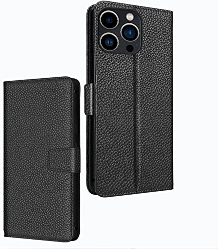Étui portefeuille iPhone 13 Pro KANUZ en cuir véritable noir avec porte-cartes intégré