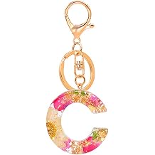 Trendy Dried Flower Letter Keychain Creative Colorful 26 English Letter Initial Resin Handbag Keyring Accessories for Women Color C