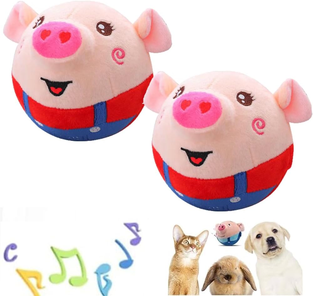 Active Moving Pet Plush Toy, Squeaky Moving Dog Bouncing Ball Toy, Washable Cartoon Pig Plush Sound Electronic Dog Toy,Small Plush Sound Toys for Dogs (2pcs Red)