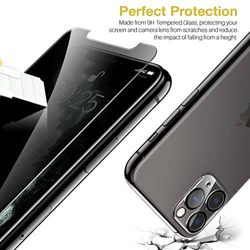 Lk 2 Pack For Iphone 11 Pro Max Screen Protector + 2 Pack Camera Lens Protector, [Anti-Spy] Bubble Free, Hd-Clear Privacy Tempered Glass For Iphone 11 Pro Max, 9H Hardness, Case Friendly #TOP5