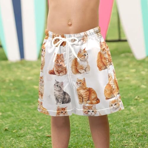 Pigsaly Boys' Swim Board Shorts Watercolor Cute Yellow Cat Boy's Swim Trunks Kids Swimwear S 6