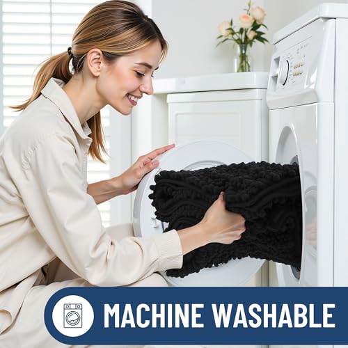 Image of Smiry Bathroom Rugs Mat 30x20, Extra Soft Absorbent Chenille Bath Rugs, Non Slip Rubber Backing Machine Washable Quick Dry Bath Mats for Bathroom Floor, Tub, Shower, Home Decor Accessories, Black