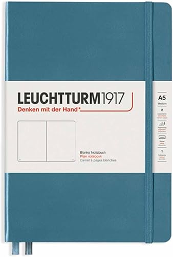 Miniatura 4 de LEUCHTTURM1917 - Cuaderno de tapa dura mediana A5-251 páginas numeradas para escribir y escribir diario (azul piedra, liso)