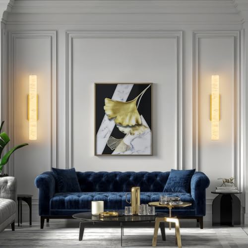 LMQNINE Natural Alabaster Wall Sconces Set of Two Spanish Marble Wall Light Cylinder Modern Gold LED Sconce for Living Room Bedroom Bathroo Stairs（M-2Pack） by LMQNINE - Image 4