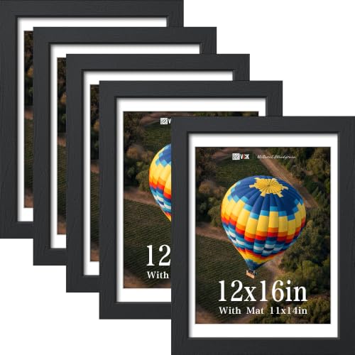 Image of VCK 12x16 Picture Frame 5 Pack, Black Exclusive Wood, Real Glass, for Photo