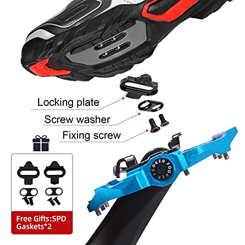 Fooker Mtb Mountain Bike Pedals 3 Bearing Flat Platform Compatible With Spd Dual Function Sealed Clipless Aluminum 9/16" Pedals With Cleats For Road (Blue 3 Bearings) #TOP1