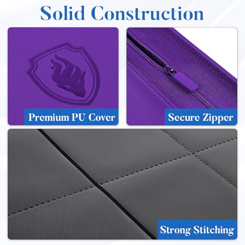 Image of Premium Zip Card Binder 12 Pocket, Fabmaker 912 Pockets Trading Card Binder, PU Zipper Card Collection Album, Sturdy Side-Loading Card Book Holder for Game & Sports Cards, Purple