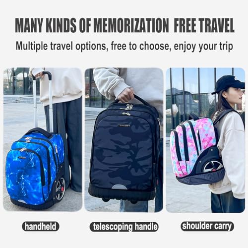 Rolling Backpack, 55L (14.5gal) Backpack with Wheels for Business, Waterproof Backpacks with Dual Handles and Silent Large Wheels, Carry on Backpack with Laptop Compartment (Black,22 inch) - Image 3
