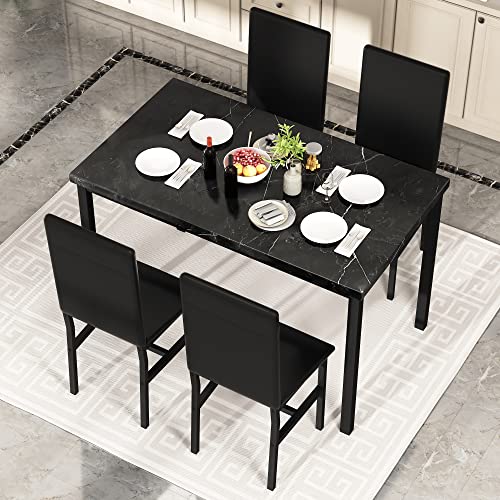 Awqm Faux Black Marble Dining Table With 4 Upholstered Chairs, 5-Piece Dining Room Table Set For Small Space, Breakfast Table Bar Table And Chairs Set For 4, Home & Kitchen Sets #TOP2