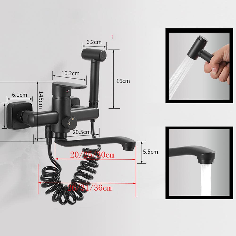 Grifos con rociador extraíble, Grifo de Cocina Pared latón, rociador extraíble, Monomando, frío y Caliente, 20-30 cm(Sile Mode,20Cm)