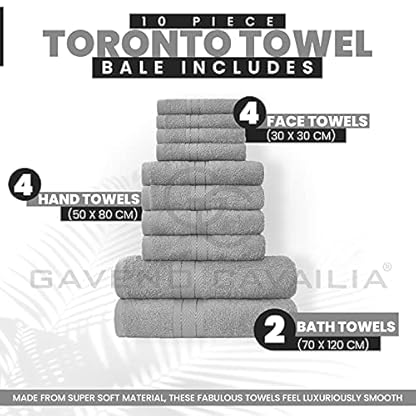 GC GAVENO CAVAILIA Weiche Handtücher – 10-teiliges Badezimmer-Handtücher-Set – Premium-Qualität, wasserabsorbierendes Handtuch, 4 Gesicht, 4 Hand, 2 Badetuch, 450 g/m² waschbares Handtuch-Set, Silber – Bild 4