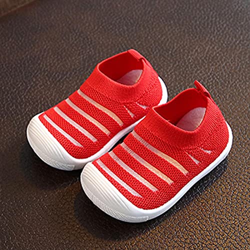 Summer Autumn Sneakers for Toddler Girls Flying Woven Stripe Mesh Breathable Elastic Slip On Flat Tennis Shoes2