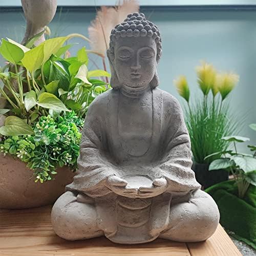 Kante 14.17" H Cement Composite Meditating Buddha Statue Ornament, Natural Concrete Indoor/Outdoor Tabletop Décor