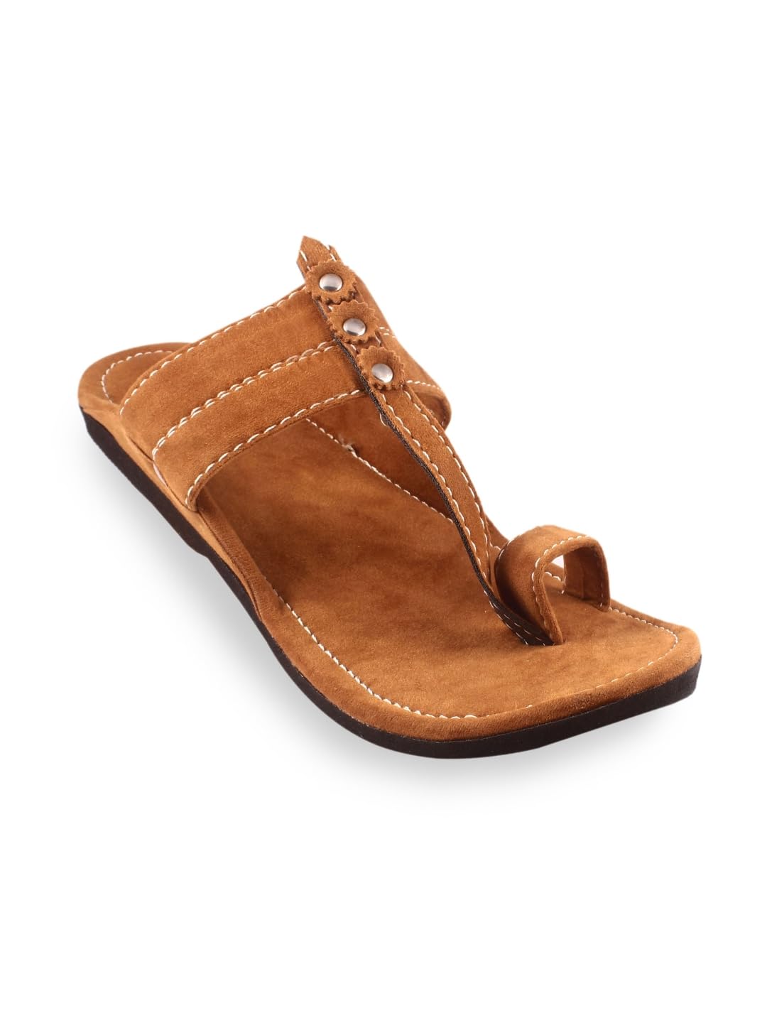 Men's Ethnic Footwear/Kolhapuri Chappal/Velvet Flat/Stylish & Comfortable-TAN