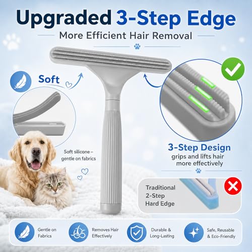 2 Pack Reusable Pet Hair Remover and Fabric Lint Scraper Set, Gray - Image 2