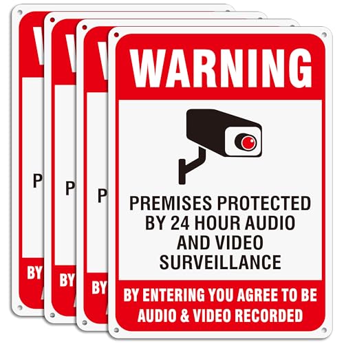 Panneau vidéosurveillance 24h aluminium 25,4x17,8 cm pour extérieur et portail