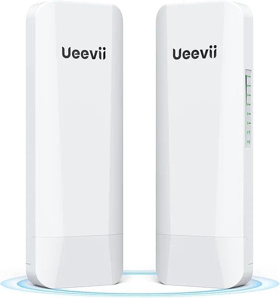 Wireless Bridge Point to Point Outdoor: Ueevii 5.8GHz Dual 100Mbps WiFi Bridge, 2KM Range CPE for Network Extend, PoE Adapter, IP65 Weatherproof, CPE453 for Starlink Garage Barn Shop