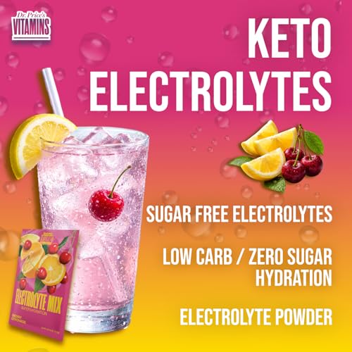 Image of Dr. Price's Electrolytes Hydration Powder Packets - Cherry Lemonade, 30 Packs | Sugar Free Electrolyte Drink Mix, 72+ Trace Minerals, Manganese | Keto, Vegan, Doctor-Formulated, Made in USA