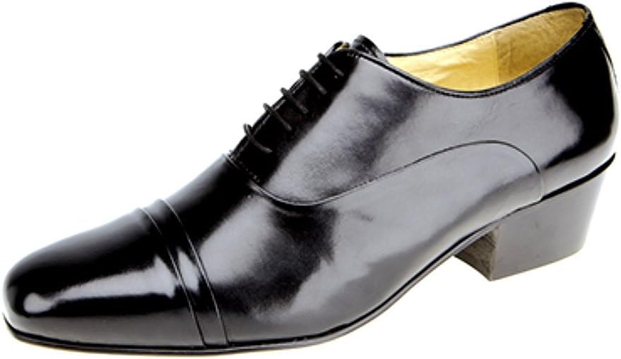 Mens Cuban Heel Folded Toe Cap 5 Eyelet Oxford Shoes Black size