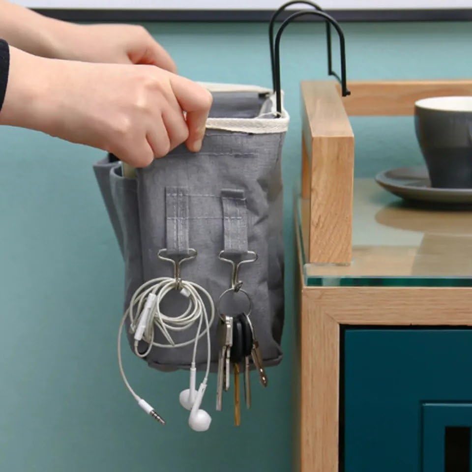 bedside hanging storage bag Bedside Caddy Essentials Pocket Hanging Storage Organizer, Sofa Side Hanger Holder Bag for Dorm, TV Remote Control, Phones, Magazines, Tablets-image-15