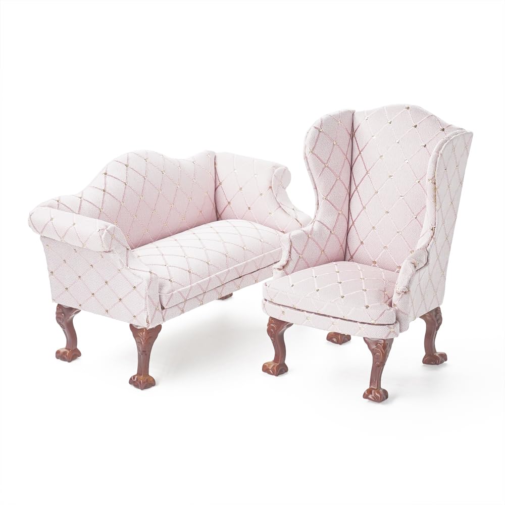 Odoria Dollhouse Couch Miniature Sofa: 1/12 Scale Loveseat Luxury Pink Vintage Living Room Office Diorama - Mini Settee Salon Double Seat Victorian - Tiny Armchair Wood Furniture