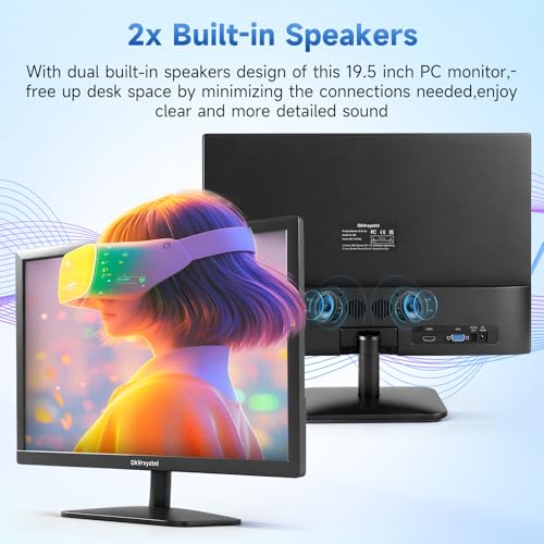 Image of OkVrxyztnl19.5 HD 1440x900 PC Monitor 75Hz Refresh Rate 5ms Built-in Speaker, HDMI x1, VGAx1 Mounting Suitable for laptops, Office Computers and desktops