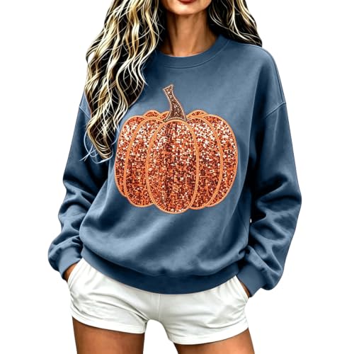 Pumpkin Sweatshirt Women Sequin Oversized Crewneck Halloween Sweatshirts - image 1