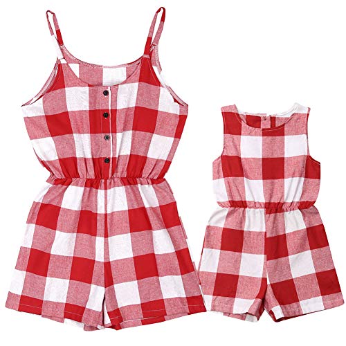 Mommy and Me Matching Clothes Sleeveless Plaid Romper Jumpsuit Family Matching One-Piece Outfits (Pink, Mom L)