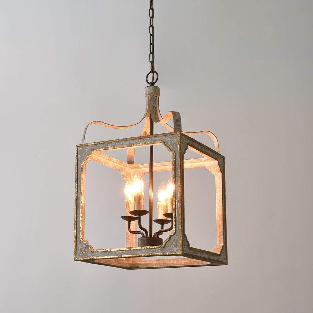 Antique Gray and Gold 4-Light Lantern Chandelier