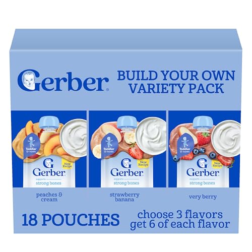 Gerber Toddler Food Fruit Puree and Yogurt Pouches Build Your Own Variety Pack Toddler Pouches 18-Pack