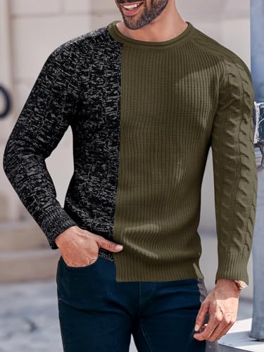 Karlywindow Men's Crew Neck Pullover Sweaters Slim Fit Long Sleeve Ribbed Knitted Twisted Warm Cozy Jumpers Sweater3