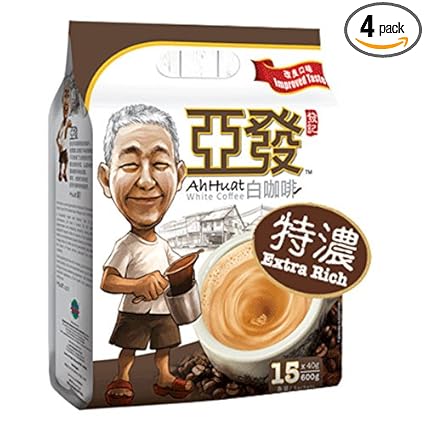 Amazon Com 4 Pack Malaysia Best Coffee Brand Ah Huat White Coffee 3 In 1 Extra Rich Strong Aromatic Blend Fuller Body Foamy Texture Lingering Aftertaste 15s X 40g Pack 4 Grocery Gourmet Food