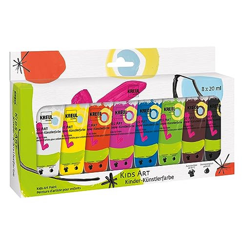 KREUL 43360 - Kids Art Kinder-Künstlerfarbe, 8 brillante Bastelfarben in je 20 ml Tuben, vegan, trocknet schnell, für Kinder ab 6 Jahren